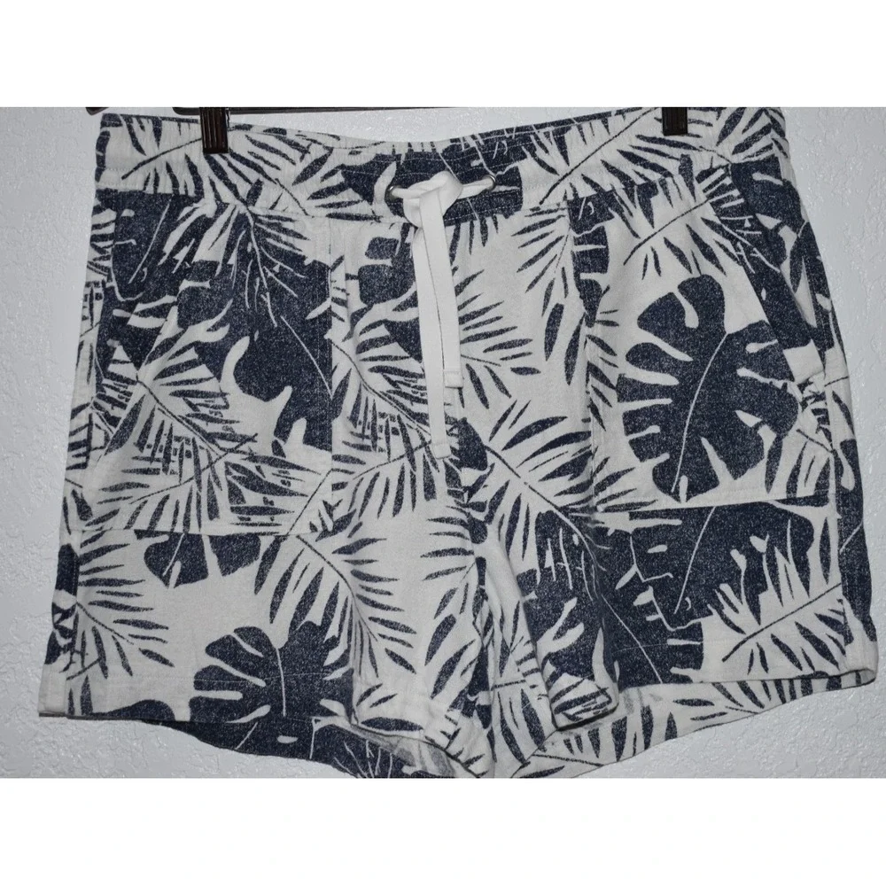 Nautica Womens LARGE Linen Blend Shorts Pull-On Tropical Hawiian Pockets Blue - Picture 8 of 16